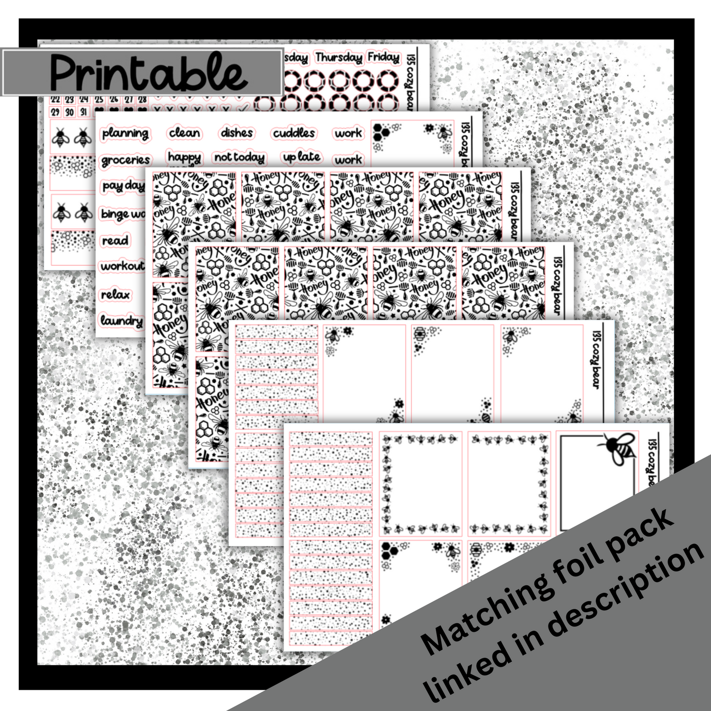 Printable - Cozy Bear - Vertical Weekly Kit