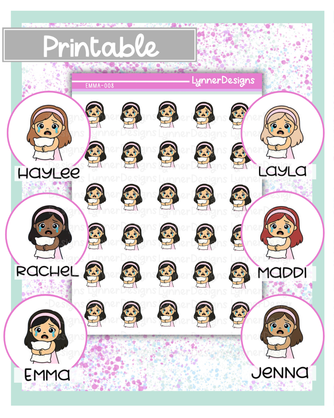 Printable - 008 Girl Character - Sad Crying