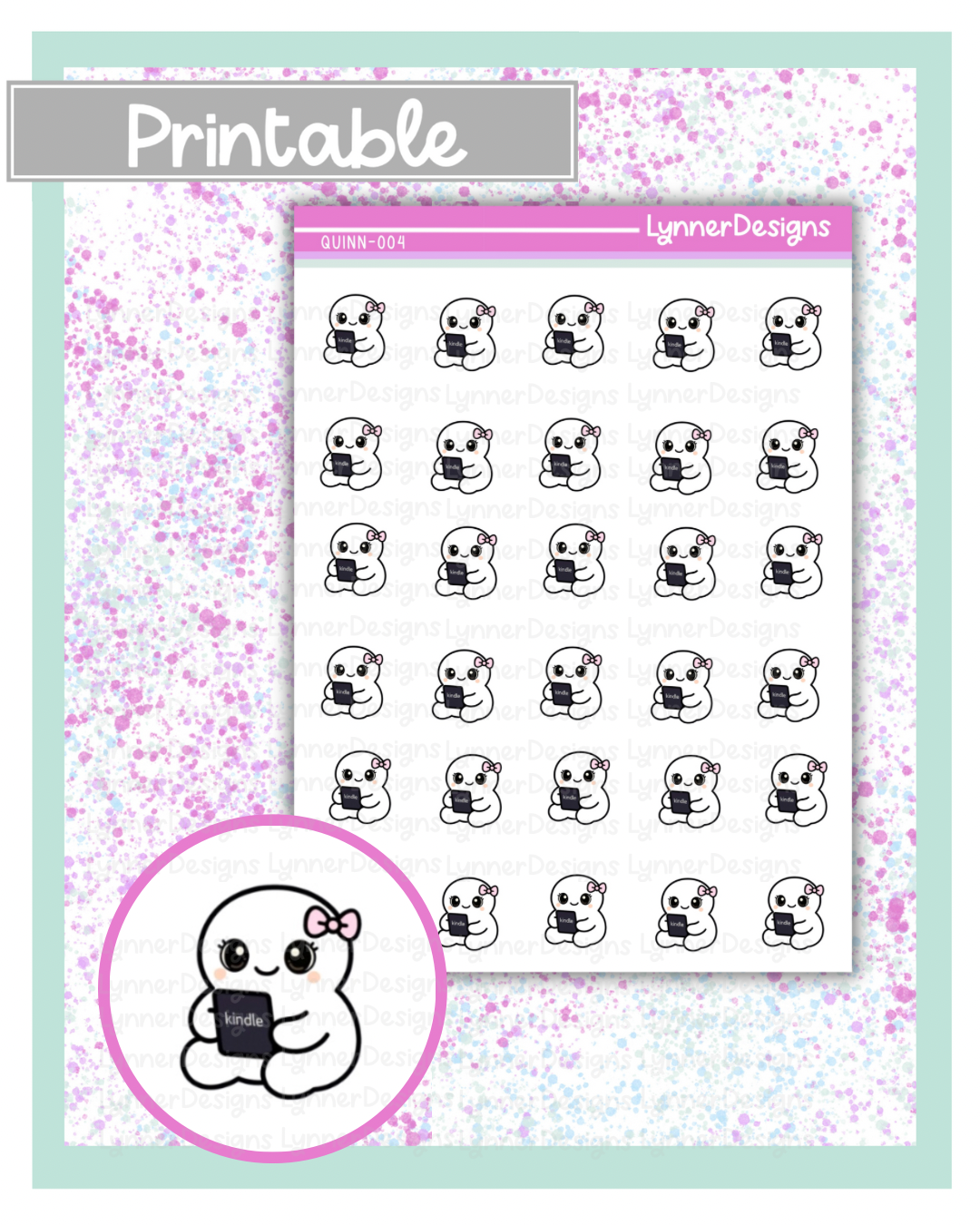 Printable - Quinn 004 - Reading Kindle