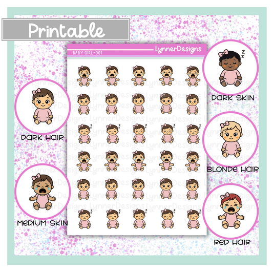 Printable - Baby Girl 001 - Happy, Crying, Sleeping