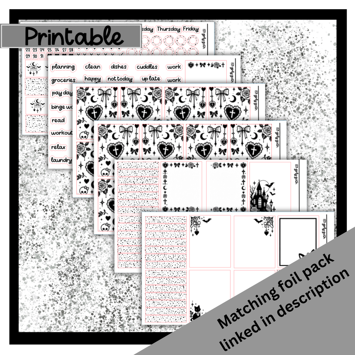 Printable - Girly Goth - Vertical Weekly Kit