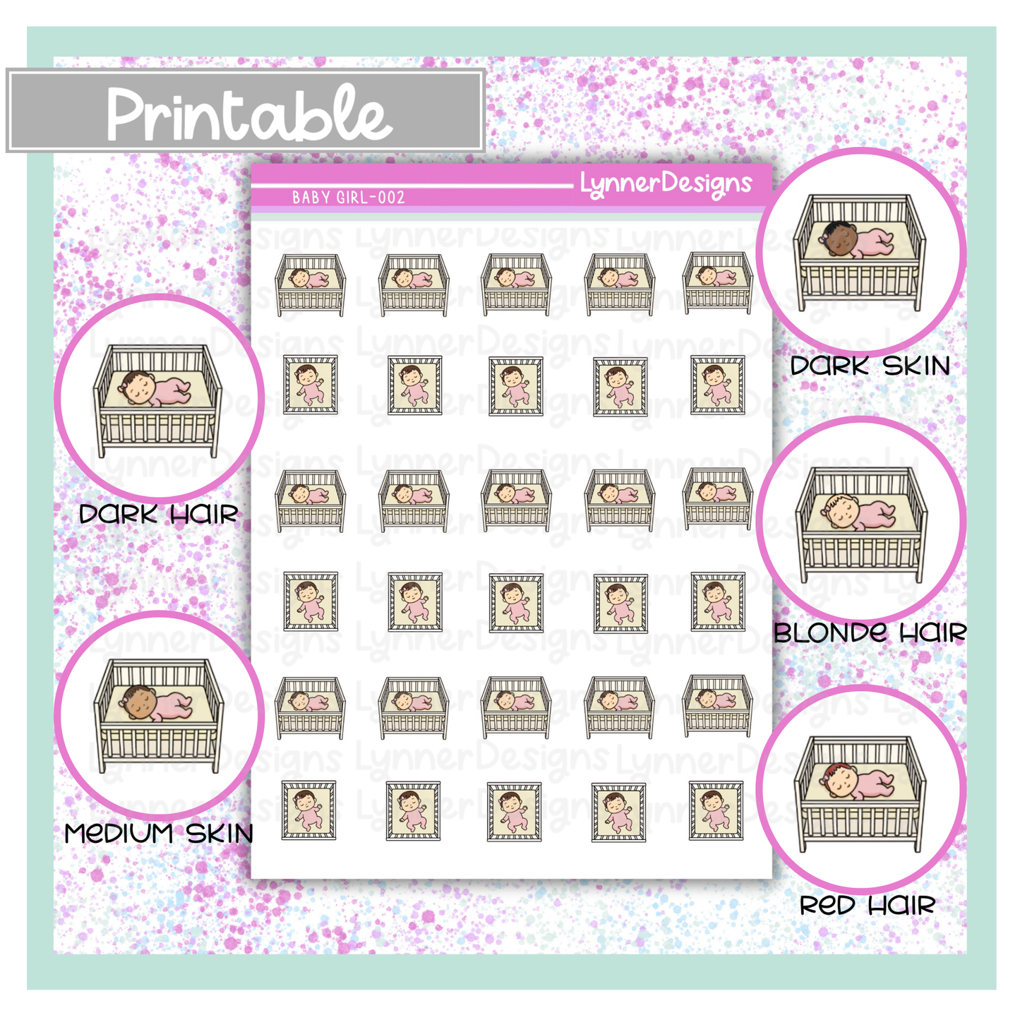 Printable - Baby Girl 002 - Sleeping in Crib