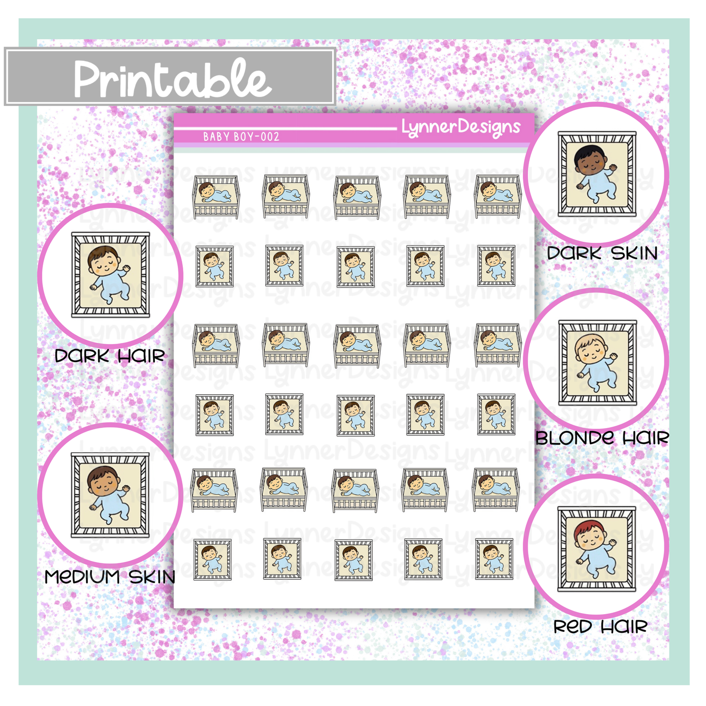Printable - Baby Boy 002 - Sleeping in Crib
