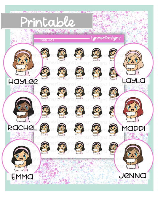 Printable - 008 Girl Character - Sad Crying