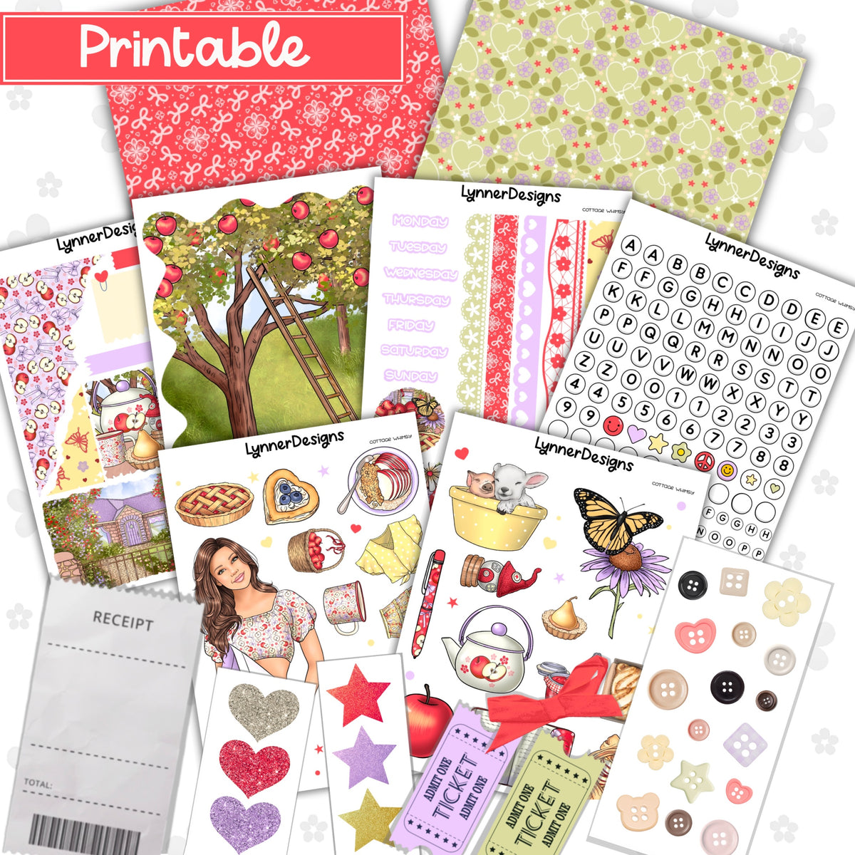 Printable - Cottage Whimsy Journaling / Junk Journal Kit