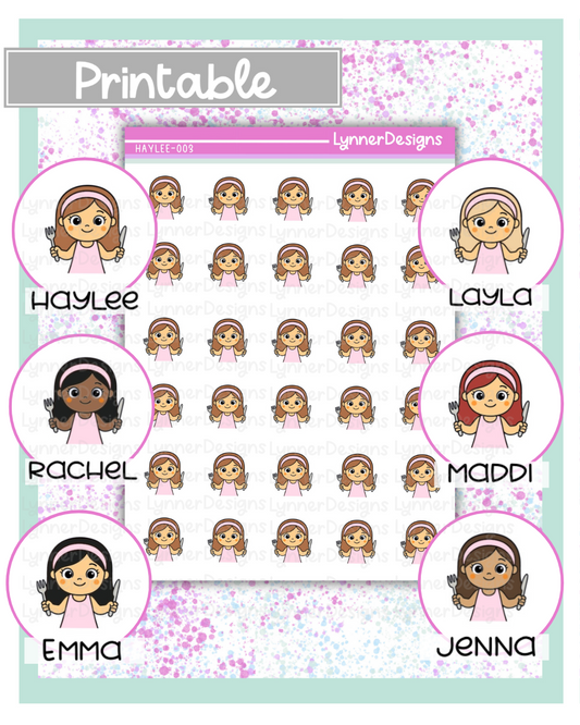Printable - 003 Girl Character - Food