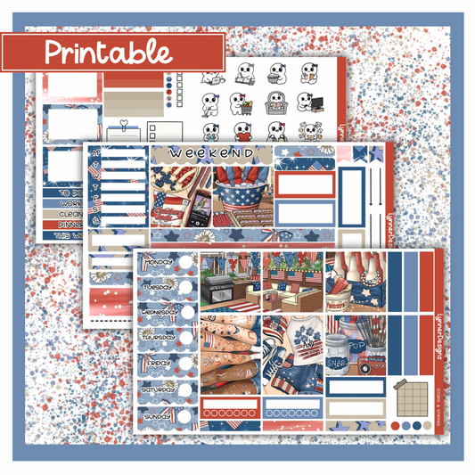 Printable -Stars & Stripes Hobonichi Cousin Weekly Kit