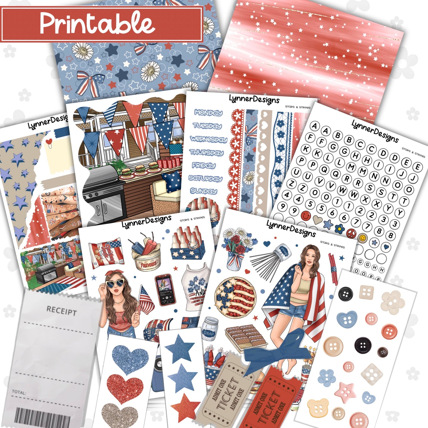 Printable - Stars & Stripes Journaling / Junk Journal Kit