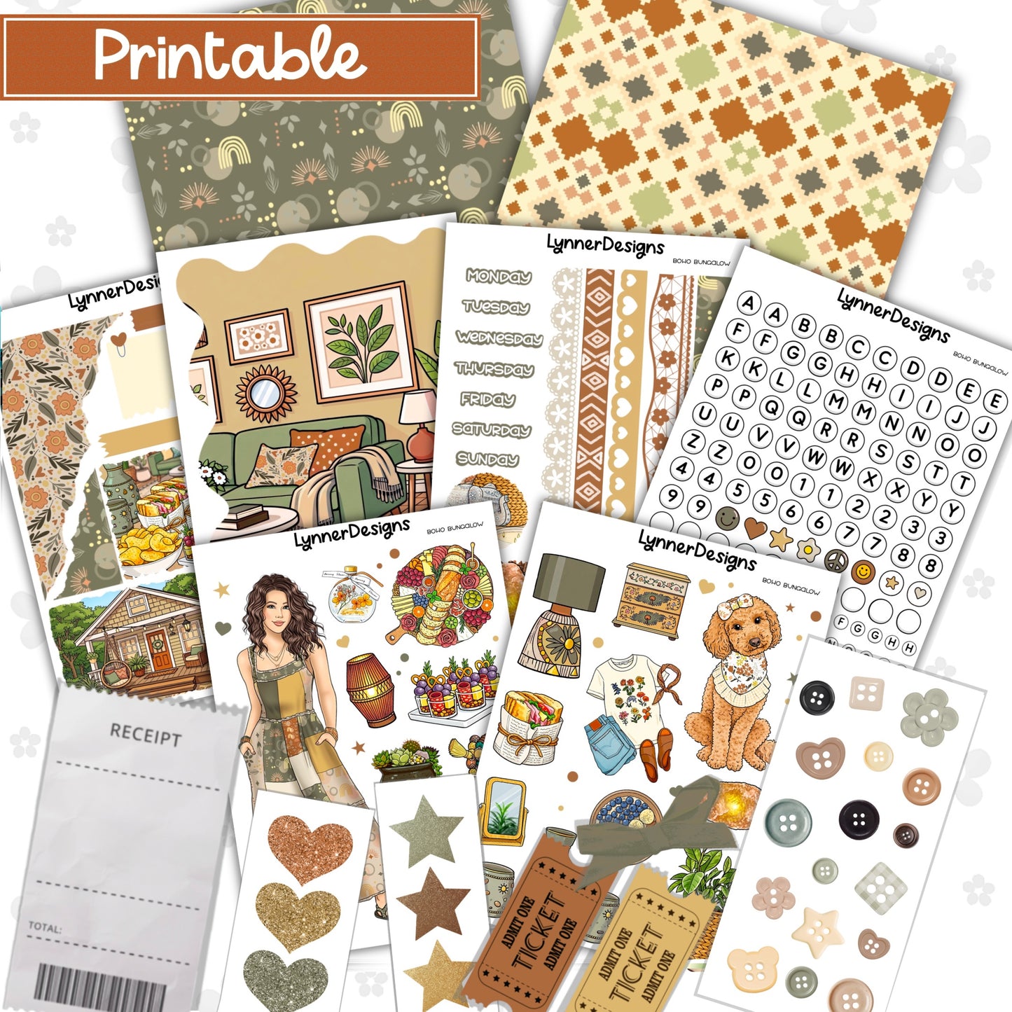 Printable - Boho Bungalow Journaling / Junk Journal Kit