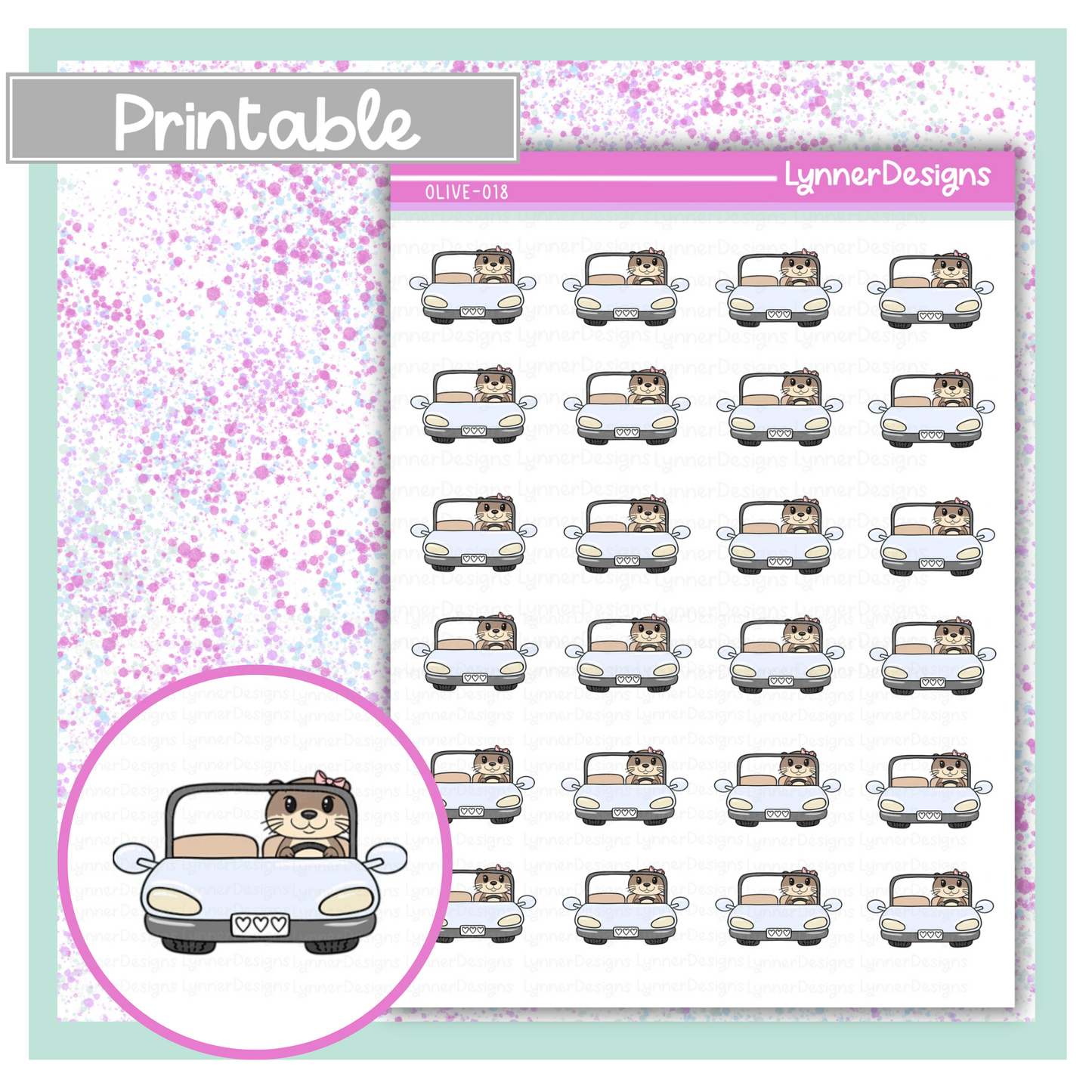 Printable - Olive 018 - Driving Car