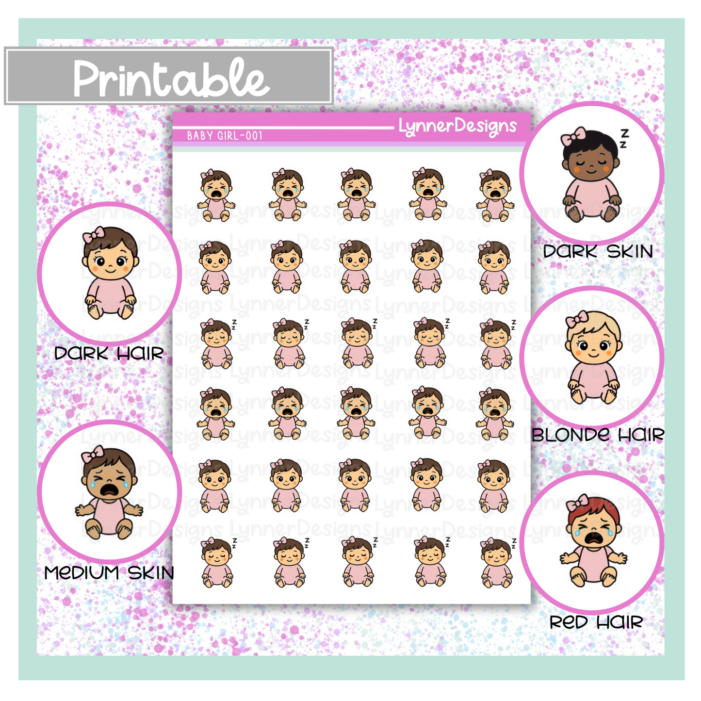 Printable - Baby Girl 001 - Happy, Crying, Sleeping