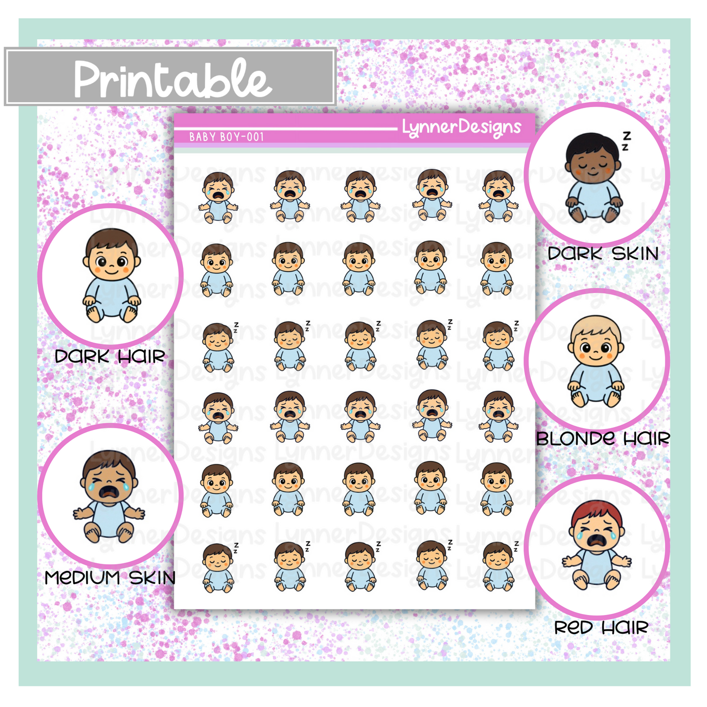 Printable - Baby Boy 001 - Happy, Crying, Sleeping