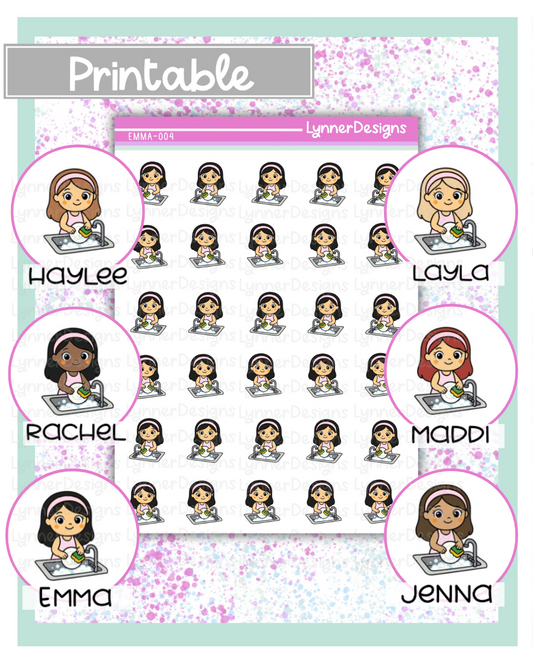 Printable - 004 Girl Character - Dishes