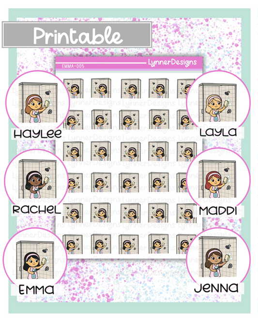Printable - 005 Girl Character - Cleaning Shower