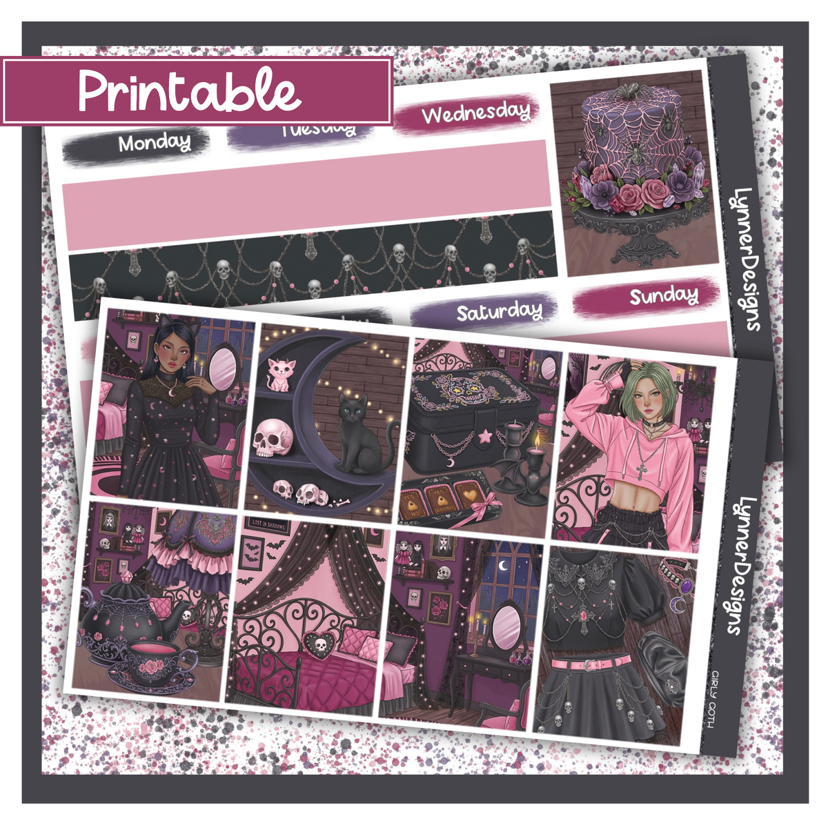 Printable - Girly Goth - Vertical Weekly Kit