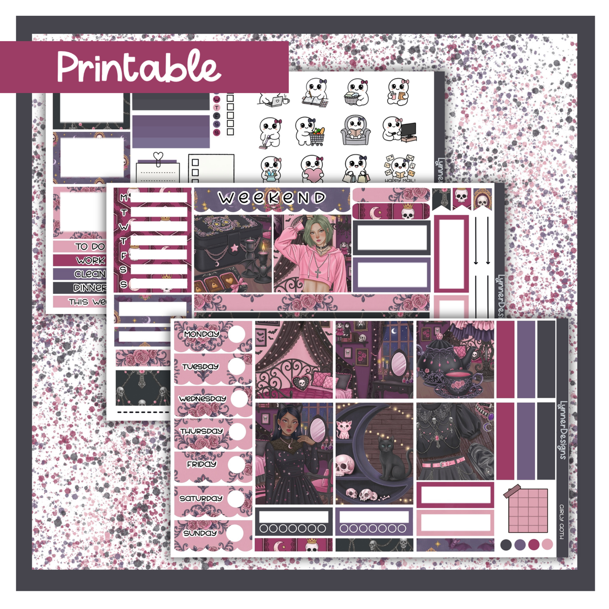 Printable - Girly Goth Hobonichi Cousin Weekly Kit