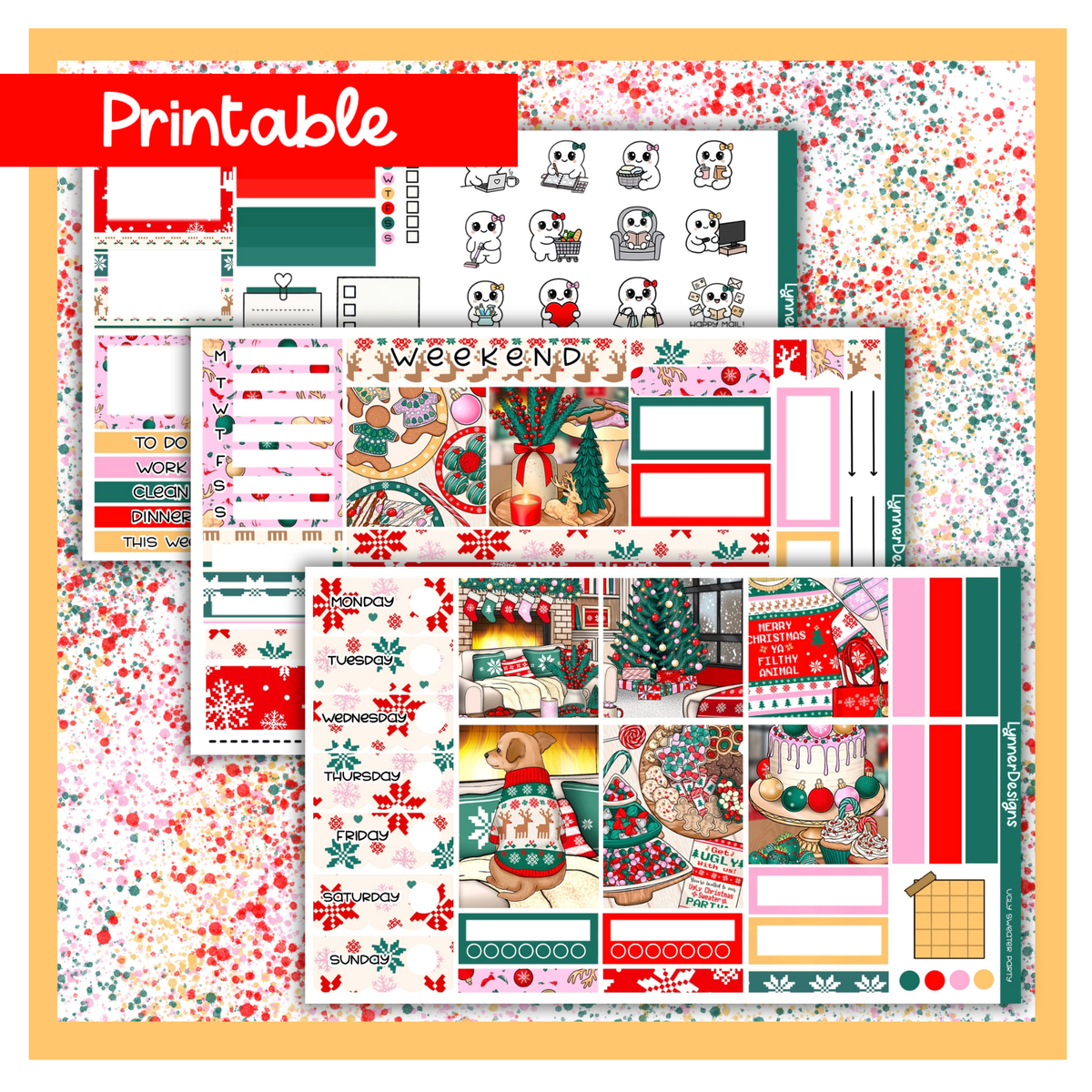 Printable - Ugly Sweater Party Hobonichi Cousin Weekly Kit
