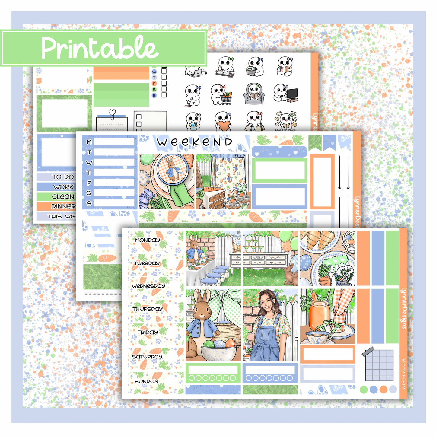 Printable - Bunny Party Hobonichi Cousin Weekly Kit
